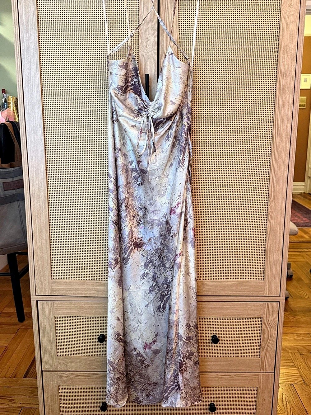 LUSH Tie-Dye Draped Maxi Dress in Purple & Pink Size Small